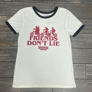 Stranger Things Netflix Friends Don’t Lie Ringer Tee Shirt Women’s XL X-Large
